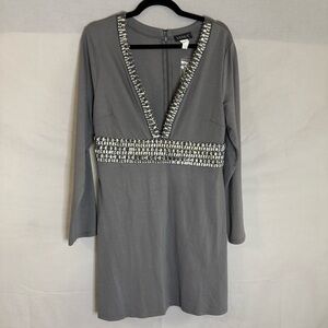 Venus Women’s Charcoal Gray Long Sleeve Jeweled Emblished Cocktail Dress Size 14
